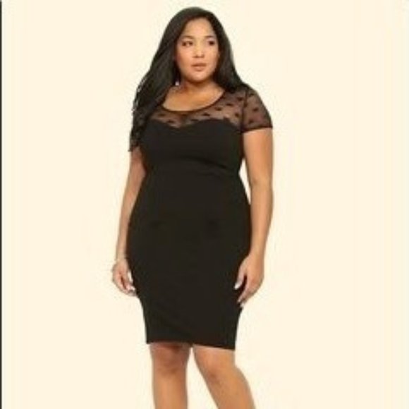 Torrid Black Heart Mesh Yoke Ponte Sheath Dress - 20 - Picture 1 of 12